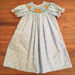 Shrimp & Grits Pumpkin Smocked Dress In Blue - 3T